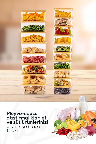 Vienev 18-Piece Yellow Microwaveable Refrigerator Organizer - Freezer Storage Container