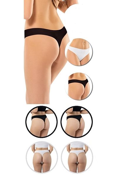 Valeria Fratta 4-Piece Laser Cut Non-Marking Seamless Women's Thong/string Panties Black White Mixed Pack