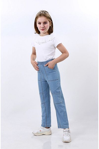 Kamex Fata - Pantaloni cu buzunare cu talie elastica Ice Blue