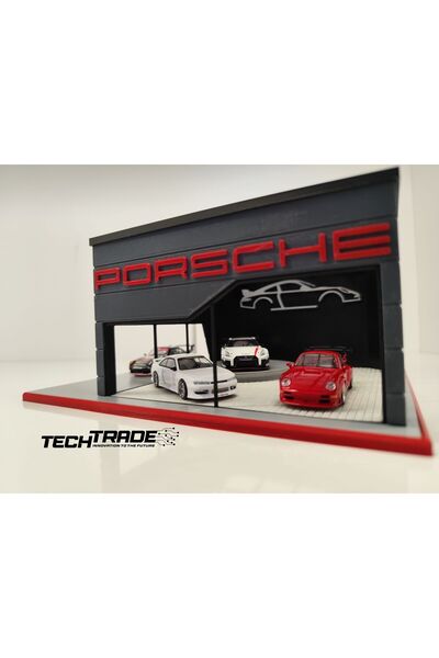 Tech Trade Porsche Diecast Showroom Garaj Diorama 1:64 Ölçek