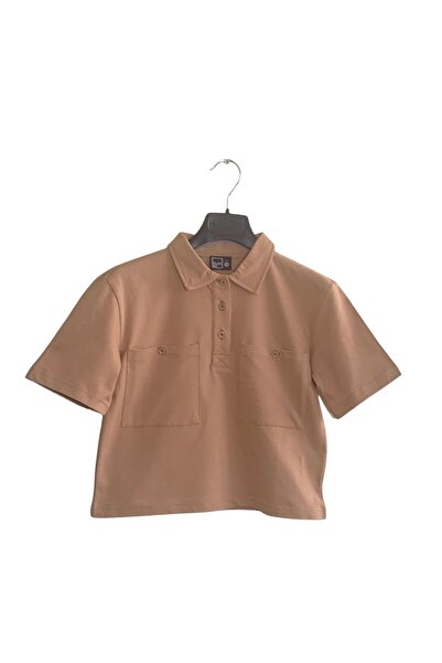 Cloise Polo ovratnik Sa džepovima Devojka Tamno bež T-shirt