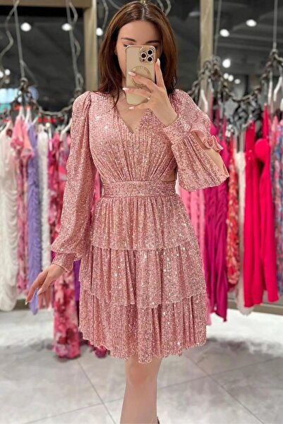 zoe star Sierra Pullu Arkası Dekolteli Mini Abiye Hijap