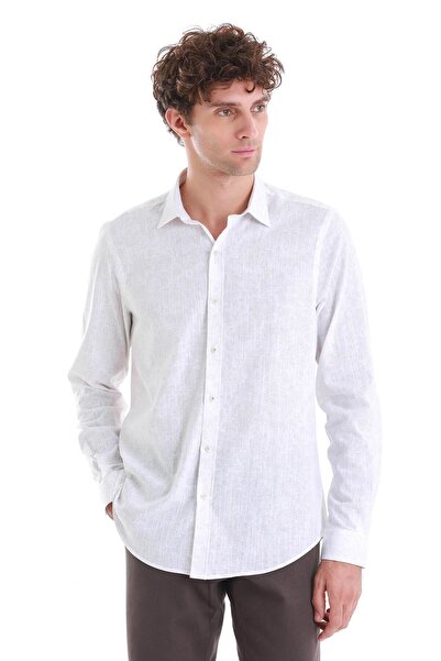 Hatemoğlu Beige Comfort Fit Printed Slim Collar Long Sleeve Sports Shirt