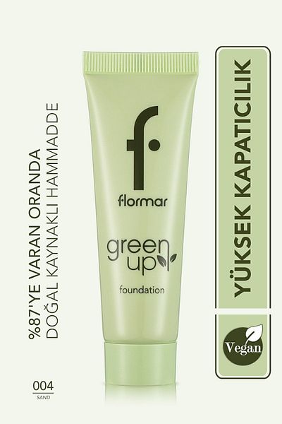 Flormar كريم أساس نباتي ذو أساس مائي شبه لامع (لون سفلي بارد) - Green Up Foundation - 004 -4251903322232