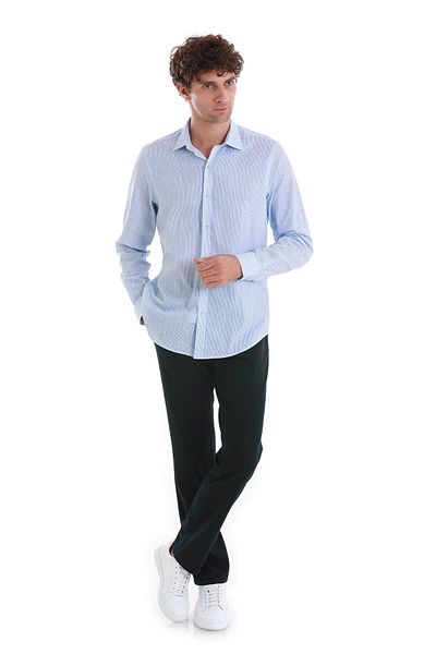 Hatemoğlu Cămașă sport cu mânecă lungă, cu guler subțire, cu imprimeu albastru Comfort Fit