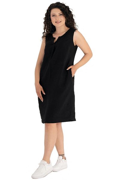 Fashion Friends Rochie neagră de in cu decolteu în V