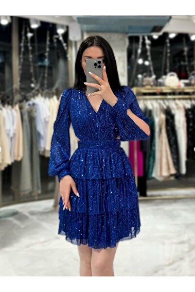 zoe star Sierra Pullu Arkası Dekolteli Mini Abiye Hijap