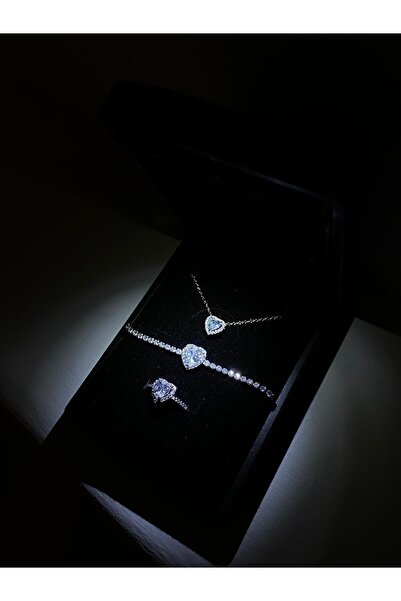 DMR Accessoire Işıklı mini set kutusunda 3lü set kolye yüzük bileklik seti sevgililer günü hediyesi