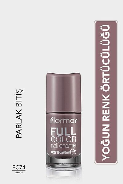 Flormar Shiny Intense Pigmented Nail Polish - Full Color Nail Enamel - Fc74 Greige