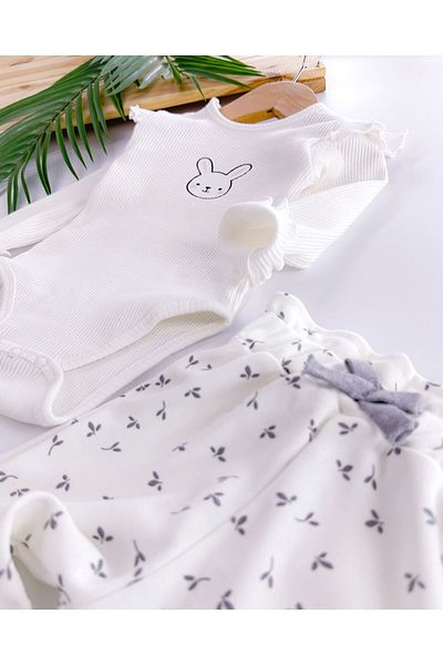 Riffy Baby Cute Rabbit Printed Bodysuit Trousers 2-Piece Set