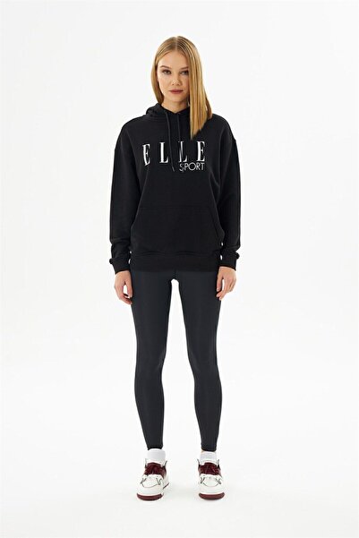 ELLE Sport Beyaz Baskılı Cepli Kadın Kapüşonlu Sweatshirt