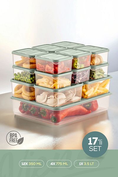 Vienev Mint 17-Piece Refrigerator Organizer - Microwavable Freezer Storage Container
