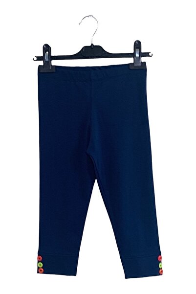 Cloise Button Detailed Kids Girls Indigo Capri Tights