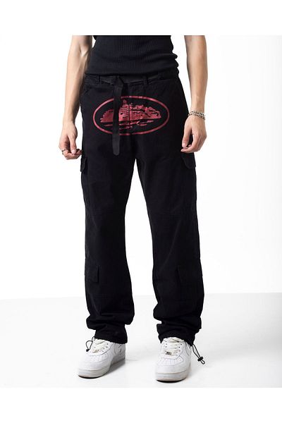 DİFRANSEL MEN'S Printed Cargo Pants with Waist Belt Detail