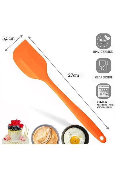 viarella Orange Silicone Spatula Heat Resistant Fireproof Non-Stick Anti-Scratch 27cm