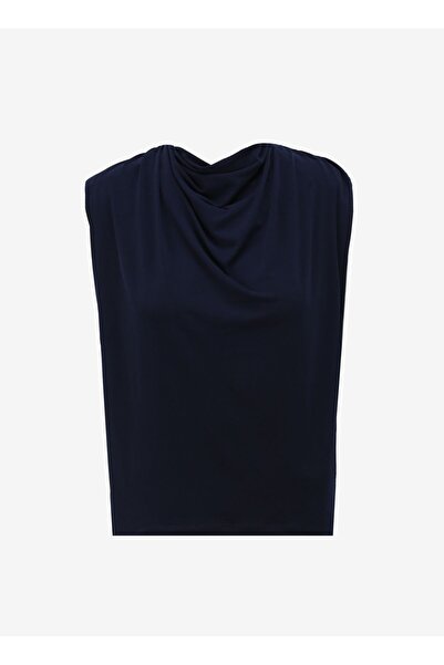 Fabrika Degaje Yaka Düz Lacivert Kadın Bluz F4SL-BLZ0493