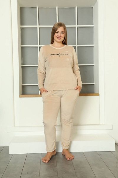 Akbeniz Velvet Large Size Women's Pajama Set - 9073