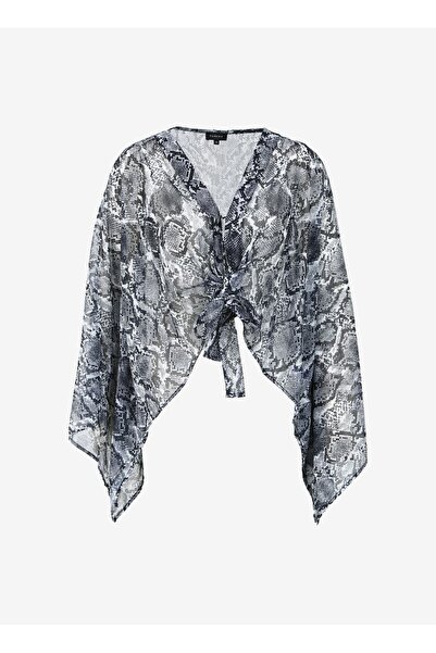 Fabrika Siyah - Çok Renkli Kadın Kruvaze Yaka Geniş Fit Bluz F4SL-BLZ0826