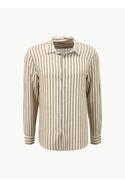 Fabrika Kahve Erkek Düğmeli Basic Çizgili Gömlek F4SM-GML 0398