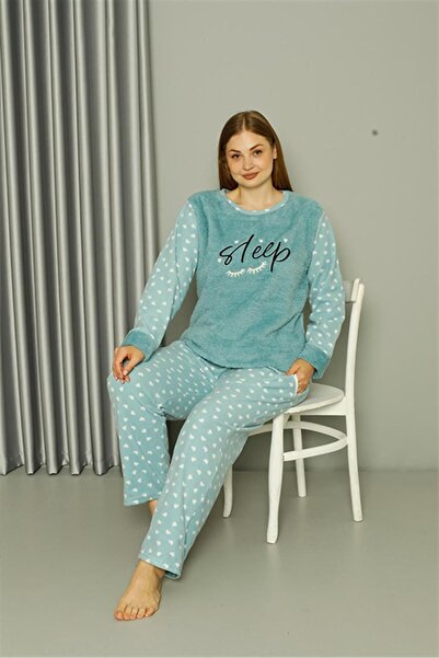 Akbeniz Welsoft Polar Large Size Water Green Pajama Set -808046