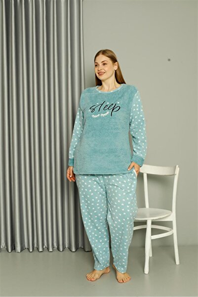 Akbeniz Welsoft Polar Large Size Water Green Pajama Set -808046