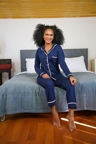 Akbeniz Women's 100% Cotton Combed Cotton Front Buttoned Long Sleeve Pajama Set 2713