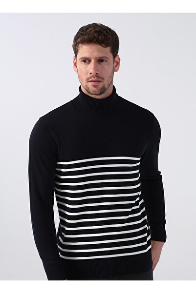 Fabrika Comfort Turtleneck Striped Navy Blue Men's Sweater cm K 22