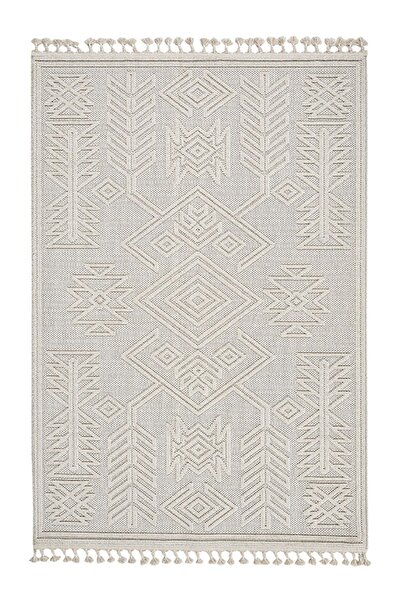 Dolce Vita Halı Casablanca 681 Cream Bohem Tarz Saçaklı Etnik Desen Modern Salon Oturma Odası Halısı