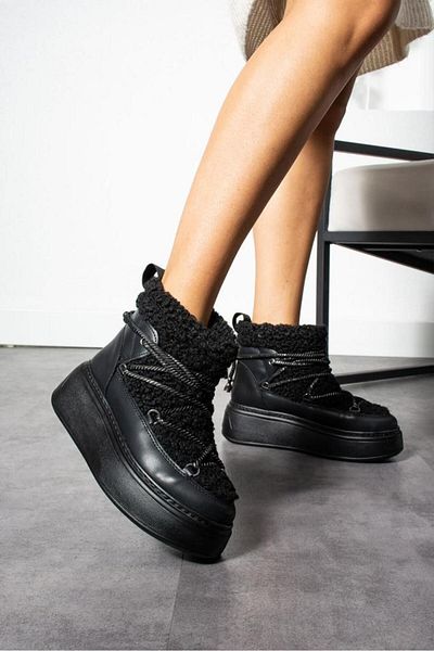 Ayakkabıda Tek Olla Women's Shearling Snow Boots - Black
