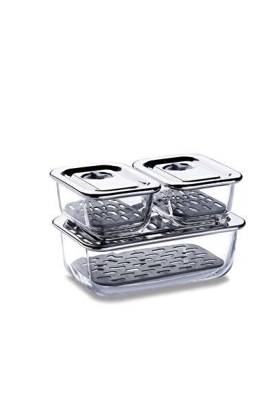 KORKMAZ Fresca Çelik Kapaklı 3lü Saklama Seti