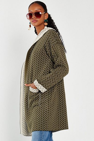 Hopoi Honeycomb Patterned Women's Cardigan - Hooded and Pocket