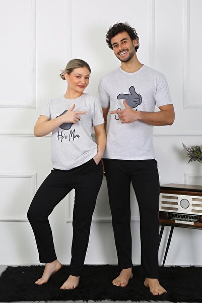 Akbeniz Kadın Pamuk Penye Sevgili Kombini Pijama Takımı Gri 50126 Tek Takım Fiyatıdır