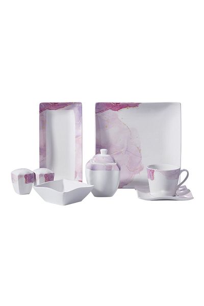 KORKMAZ Square Breakfast Set - 28 Pieces, Link Collection A8677