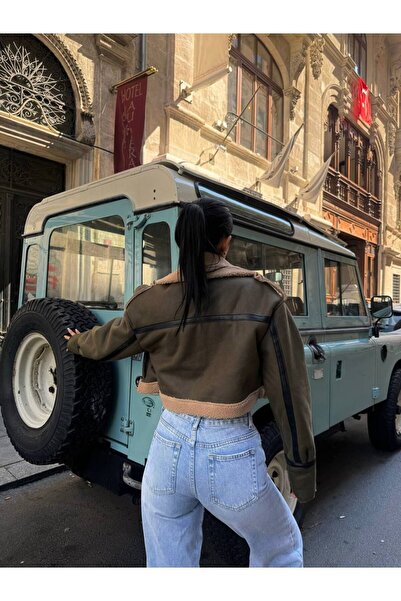 OlaLady Women's Crop Biker Jacket - Faux Suede with Faux Fur Inside