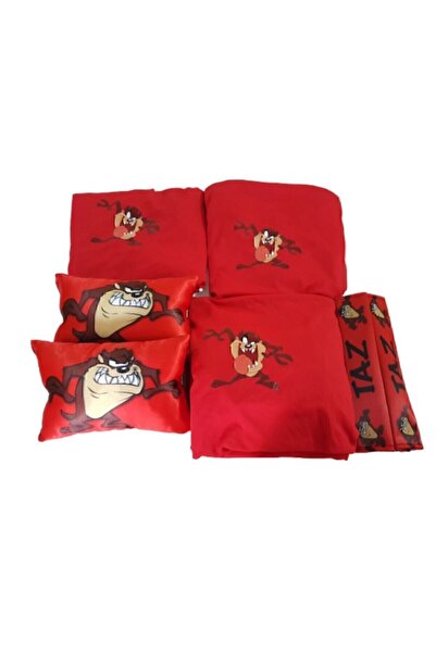 Universal Tazmanya Canavarı Kırmızı Penye Servis Kılıfı Kemer Konforu Ve Oto Boyun Yastığı