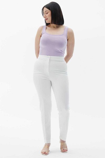 Two Mail Pantaloni cu talie elastica ALBI