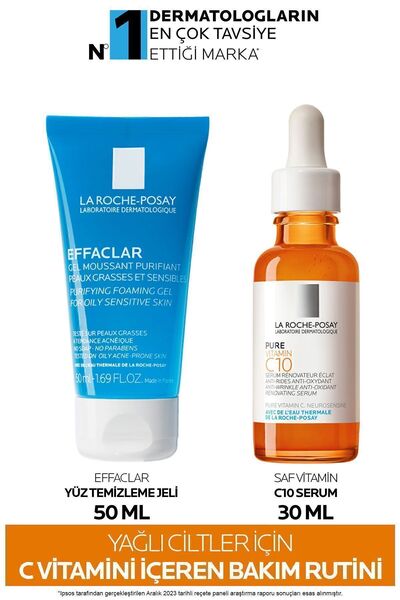 La Roche Posay Yağlı Ciltler İçin C Vitamini İçeren Cilt Bakım Seti: Effaclar Yüz Temizleme Jeli& Saf Vitamin C10