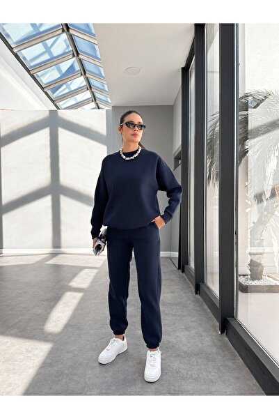 ESRAHELVACI Basic Navy Blue Sweatshirt Set