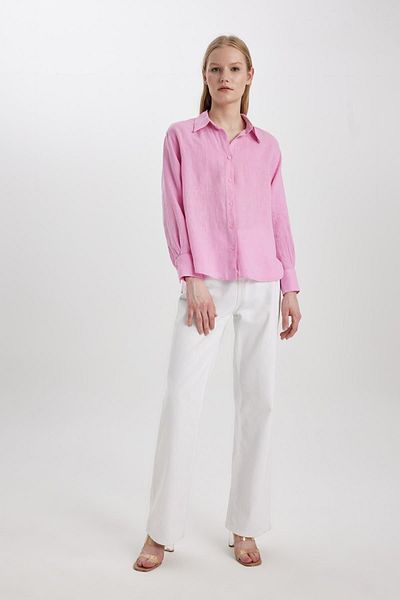DeFacto Oversize Wide Fit 100% Linen Long Sleeve Shirt Z6638Az24Sp