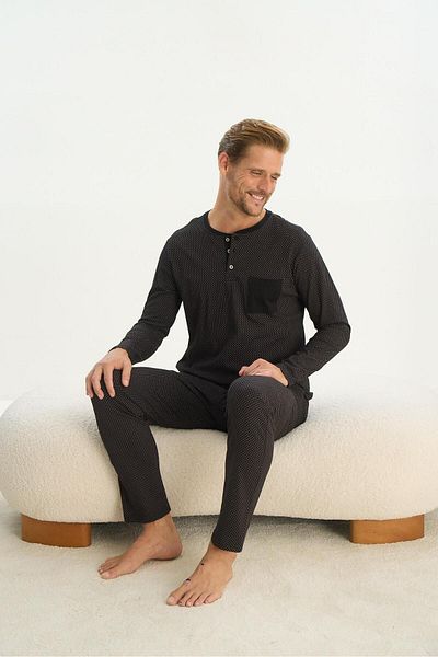 Sevim Men's Black Long Sleeve Pajama Set - C2T5N4O9