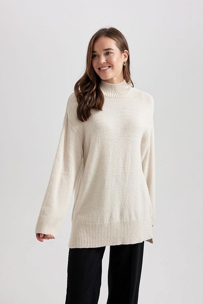 DeFacto Stand Collar Regular Fit Basic Tunic Sweater - B0088Ax23Wn
