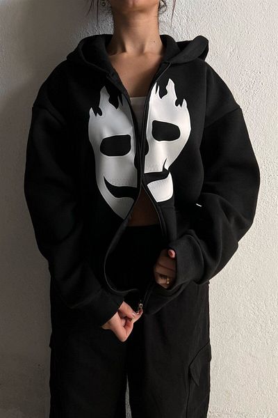 Carpe Skull Flame 3 - Oversize Cardigan, 1 Thread