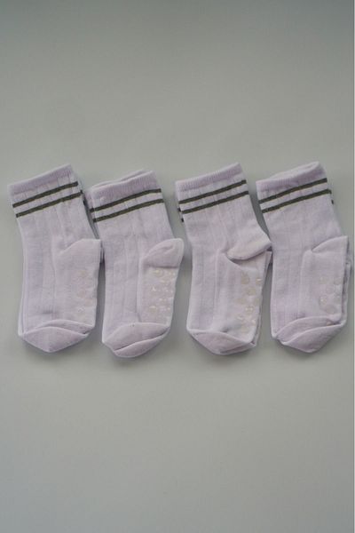 Vennusbaby 4-Pack Seamless Toe, Non-Slip Bottom Children's College Socks (Grey Striped)
