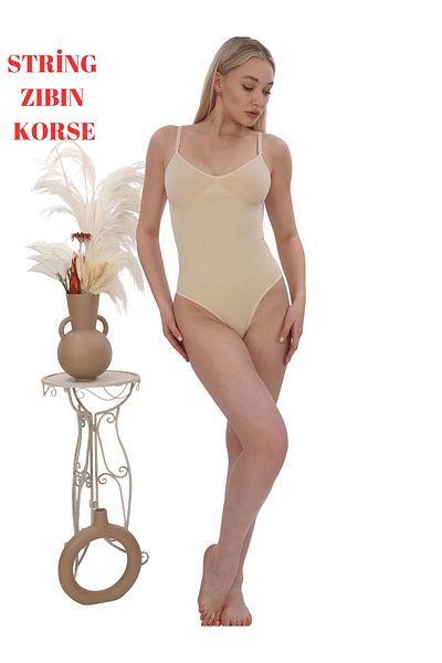 EMBA KORSE String Bodysuit Corset with Adjustable Straps and Snap Fasteners - Firming and Breast Enhancing