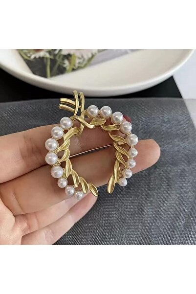 ESJ Zeytin Dalı Inci Çelenk Kadın Broş Ebat: 4,5*5 Cm