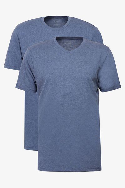 AC&Co / Altınyıldız Classics Ανδρικό INDIGO MELANGE 2 Πακέτο - Βαμβακερό μπλουζάκι με λεπτή εφαρμογή