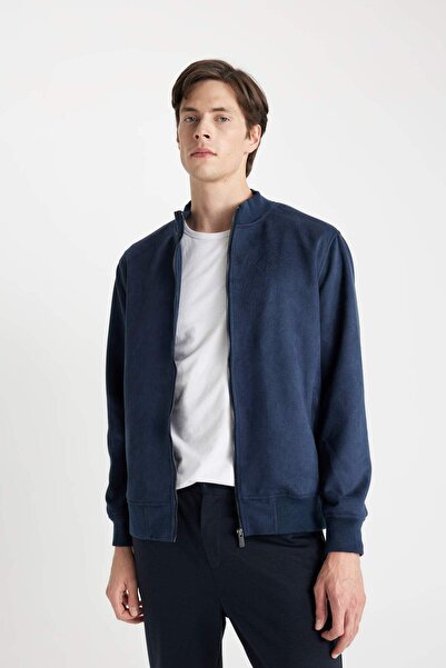 DeFacto Slim Fit Dar Kesim Dik Yaka Astarlı Fermuarlı Cepli Süet Mevsimlik Baharlık Mont D1524AX24WN