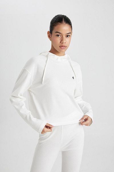 DeFacto Langärmliges T-Shirt mit Kapuze und gerippter Stickerei - B9024ax24sm