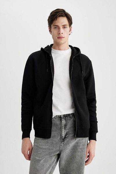 DeFacto Schwarzes Sweatshirt mit Kapuze und Reißverschluss, reguläre Passform – C4806ax23wn