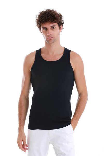Hatemoğlu Navy Blue Regular Fit Plain Cotton Knitted Tank Top